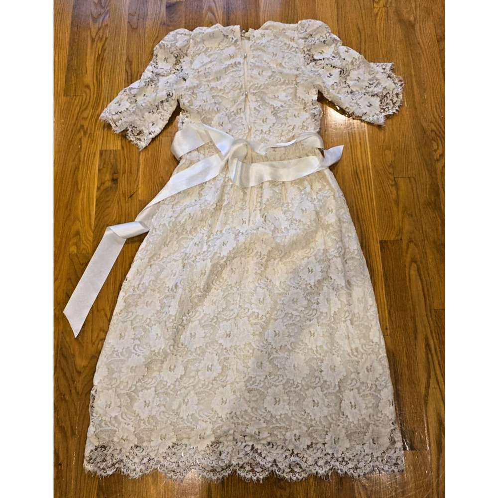 Geri NY Vtg Ivory Lace Midi Dress 14 Lord & Taylor Coquette Bridal Puff Sleeve - Picture 8 of 14